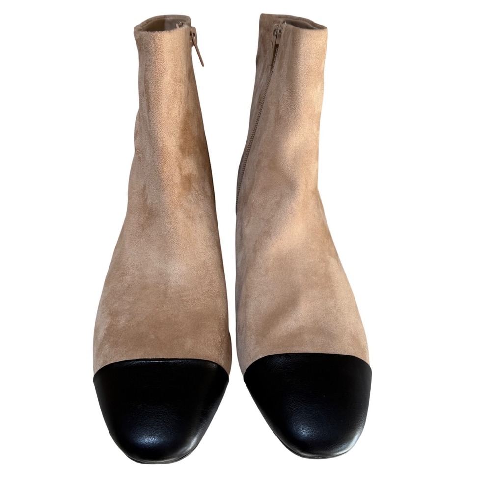 On 34th Janettef Ankle Booties Camel Black Cap Toe Suede Block Heel Womens 10M - Picture 2 of 8